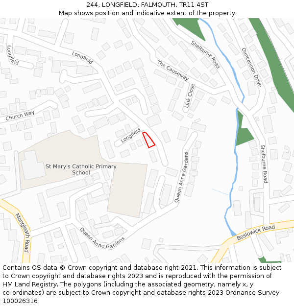 244, LONGFIELD, FALMOUTH, TR11 4ST: Location map and indicative extent of plot