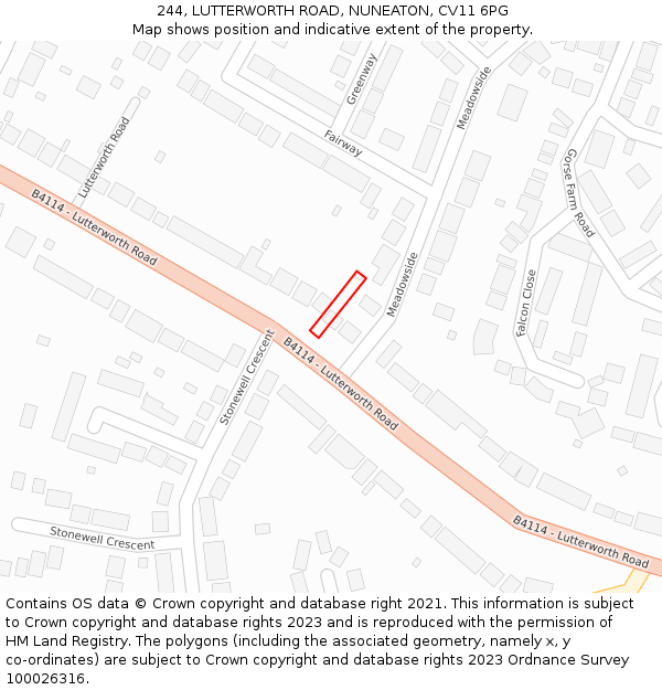 244, LUTTERWORTH ROAD, NUNEATON, CV11 6PG: Location map and indicative extent of plot