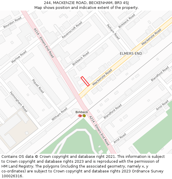 244, MACKENZIE ROAD, BECKENHAM, BR3 4SJ: Location map and indicative extent of plot