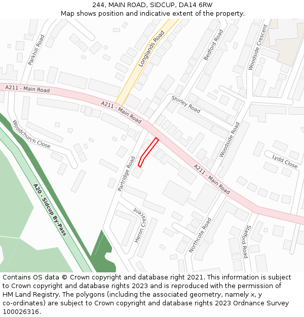 244, MAIN ROAD, SIDCUP, DA14 6RW: Location map and indicative extent of plot