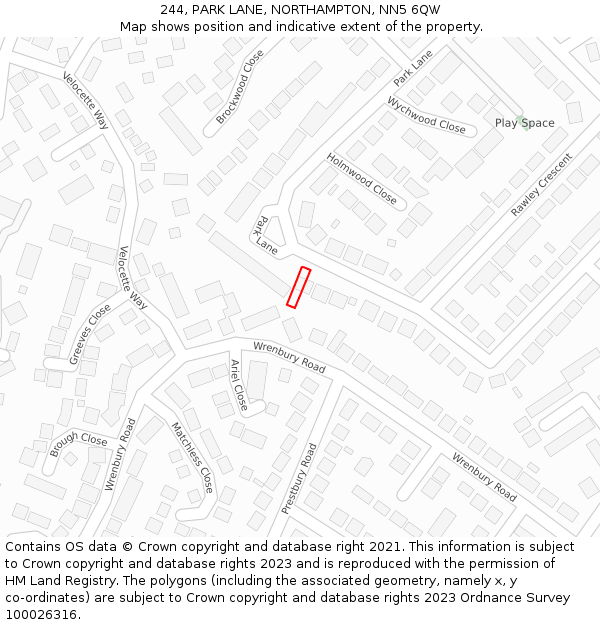 244, PARK LANE, NORTHAMPTON, NN5 6QW: Location map and indicative extent of plot