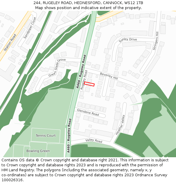 244, RUGELEY ROAD, HEDNESFORD, CANNOCK, WS12 1TB: Location map and indicative extent of plot