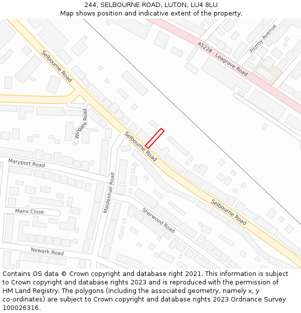 244, SELBOURNE ROAD, LUTON, LU4 8LU: Location map and indicative extent of plot
