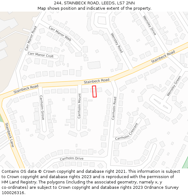 244, STAINBECK ROAD, LEEDS, LS7 2NN: Location map and indicative extent of plot