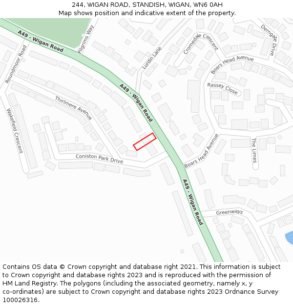 244, WIGAN ROAD, STANDISH, WIGAN, WN6 0AH: Location map and indicative extent of plot
