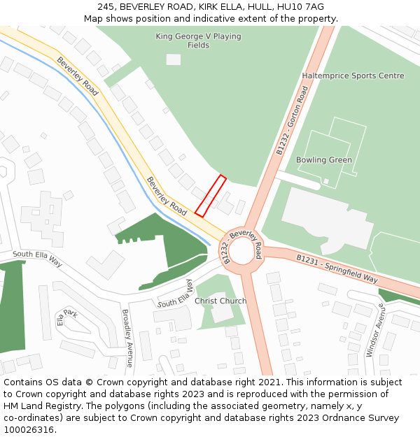 245, BEVERLEY ROAD, KIRK ELLA, HULL, HU10 7AG: Location map and indicative extent of plot