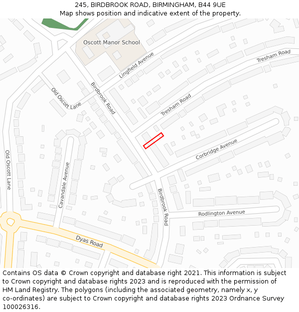 245, BIRDBROOK ROAD, BIRMINGHAM, B44 9UE: Location map and indicative extent of plot