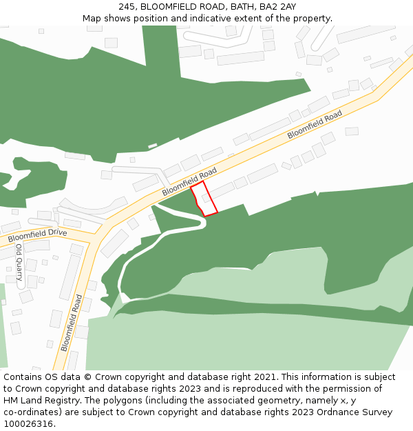 245, BLOOMFIELD ROAD, BATH, BA2 2AY: Location map and indicative extent of plot