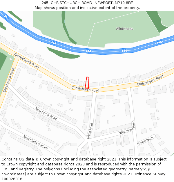 245, CHRISTCHURCH ROAD, NEWPORT, NP19 8BE: Location map and indicative extent of plot
