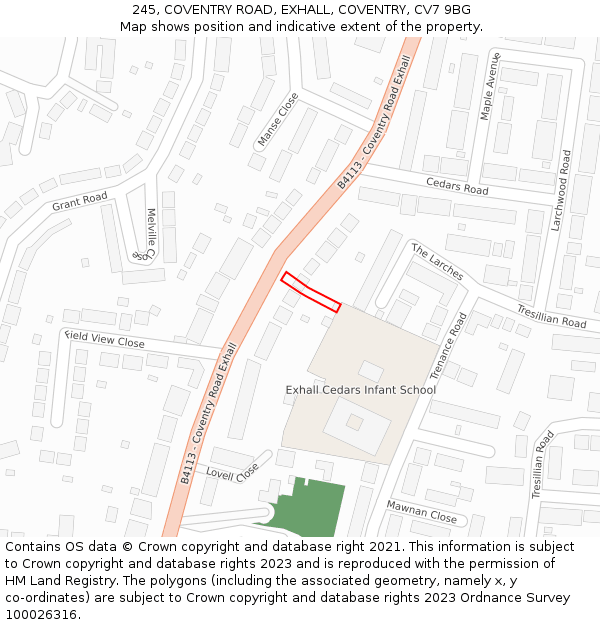 245, COVENTRY ROAD, EXHALL, COVENTRY, CV7 9BG: Location map and indicative extent of plot