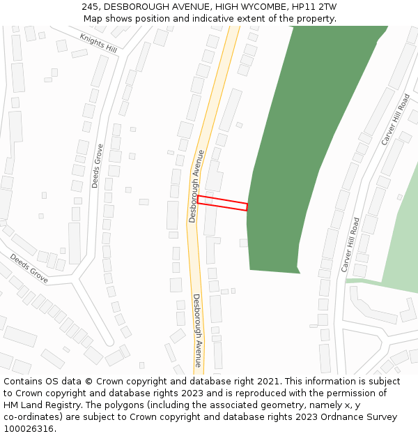 245, DESBOROUGH AVENUE, HIGH WYCOMBE, HP11 2TW: Location map and indicative extent of plot