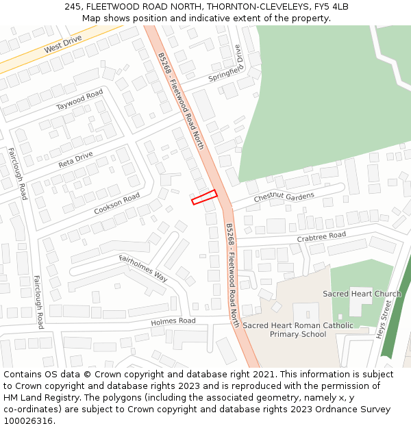 245, FLEETWOOD ROAD NORTH, THORNTON-CLEVELEYS, FY5 4LB: Location map and indicative extent of plot