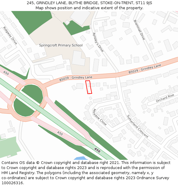 245, GRINDLEY LANE, BLYTHE BRIDGE, STOKE-ON-TRENT, ST11 9JS: Location map and indicative extent of plot