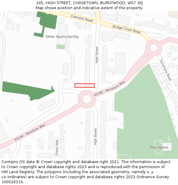 245, HIGH STREET, CHASETOWN, BURNTWOOD, WS7 3XJ: Location map and indicative extent of plot