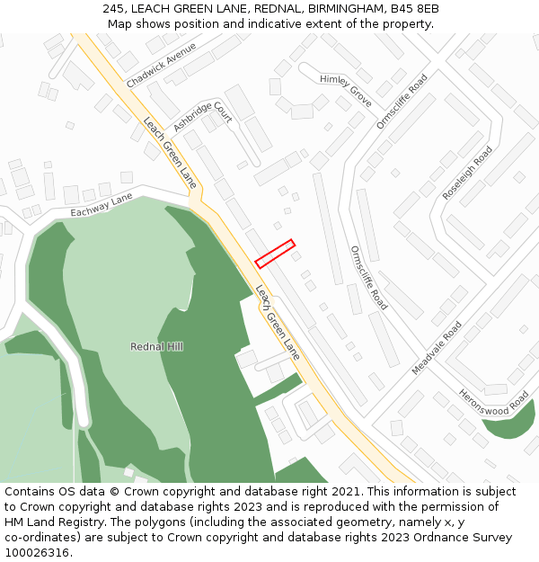 245, LEACH GREEN LANE, REDNAL, BIRMINGHAM, B45 8EB: Location map and indicative extent of plot