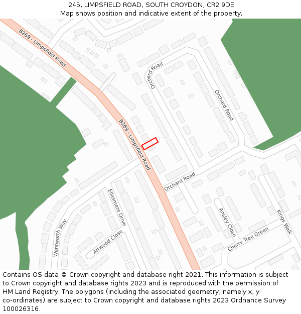245, LIMPSFIELD ROAD, SOUTH CROYDON, CR2 9DE: Location map and indicative extent of plot