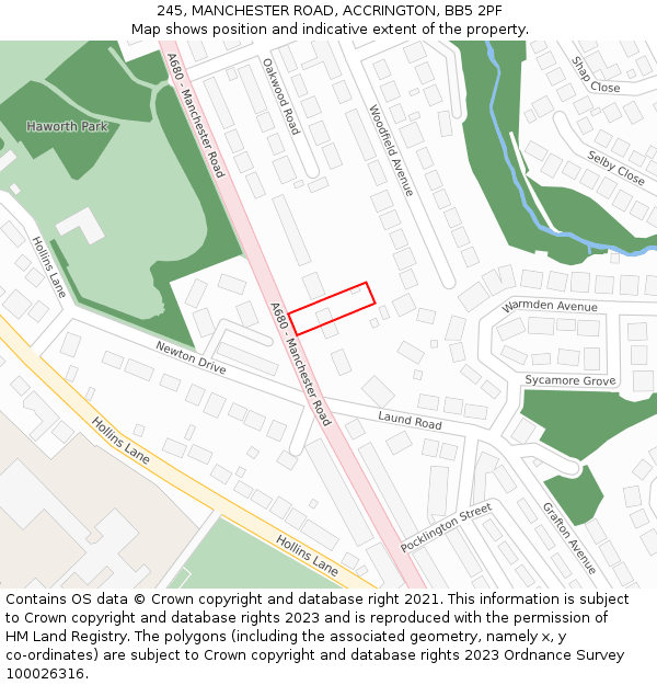 245, MANCHESTER ROAD, ACCRINGTON, BB5 2PF: Location map and indicative extent of plot