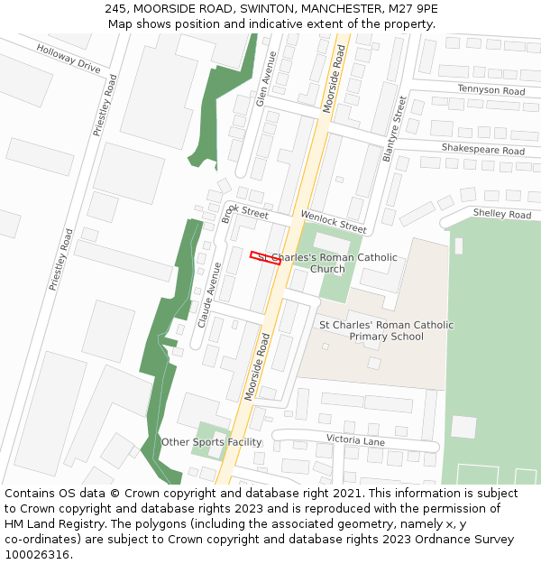 245, MOORSIDE ROAD, SWINTON, MANCHESTER, M27 9PE: Location map and indicative extent of plot