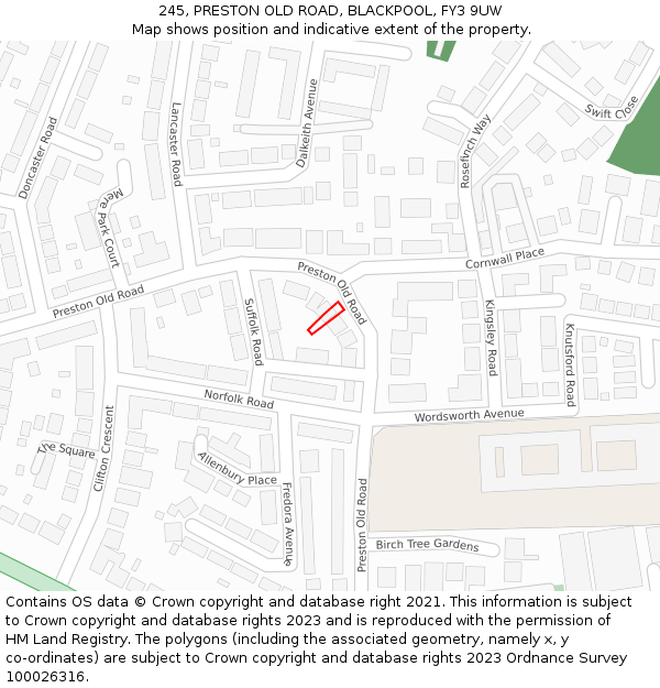 245, PRESTON OLD ROAD, BLACKPOOL, FY3 9UW: Location map and indicative extent of plot