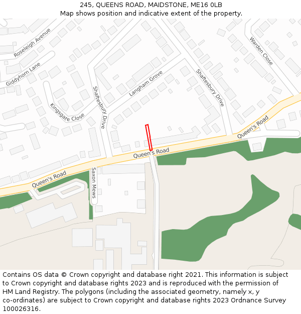 245, QUEENS ROAD, MAIDSTONE, ME16 0LB: Location map and indicative extent of plot