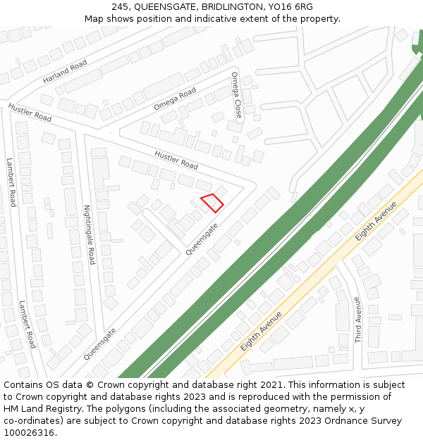 245, QUEENSGATE, BRIDLINGTON, YO16 6RG: Location map and indicative extent of plot