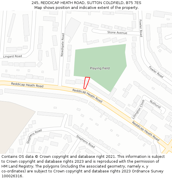 245, REDDICAP HEATH ROAD, SUTTON COLDFIELD, B75 7ES: Location map and indicative extent of plot