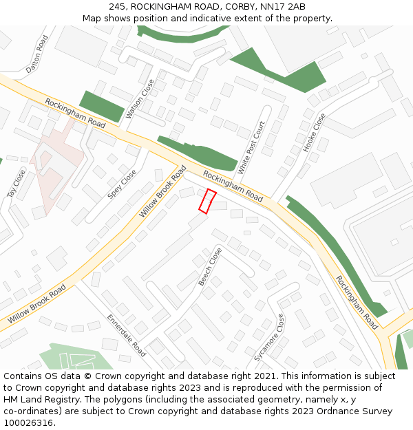 245, ROCKINGHAM ROAD, CORBY, NN17 2AB: Location map and indicative extent of plot