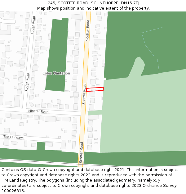 245, SCOTTER ROAD, SCUNTHORPE, DN15 7EJ: Location map and indicative extent of plot