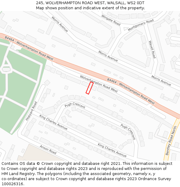 245, WOLVERHAMPTON ROAD WEST, WALSALL, WS2 0DT: Location map and indicative extent of plot