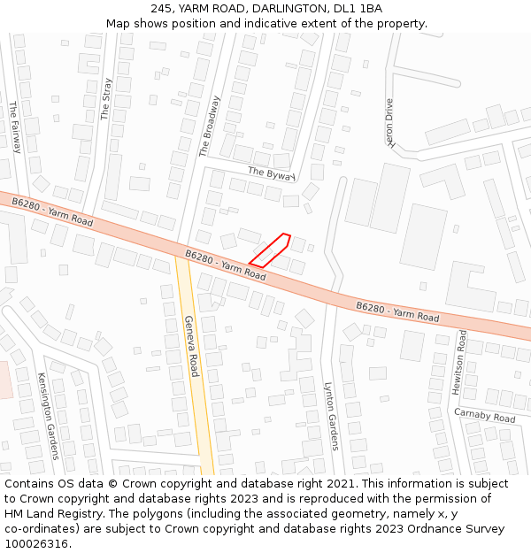 245, YARM ROAD, DARLINGTON, DL1 1BA: Location map and indicative extent of plot