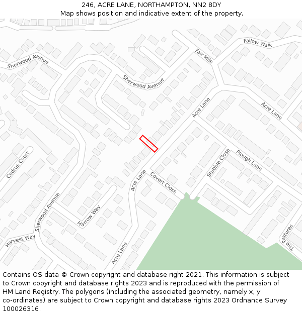 246, ACRE LANE, NORTHAMPTON, NN2 8DY: Location map and indicative extent of plot