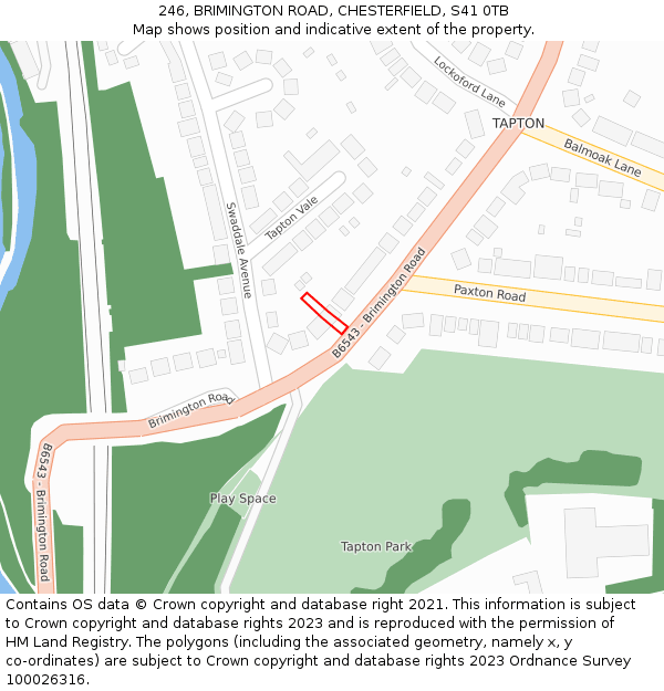 246, BRIMINGTON ROAD, CHESTERFIELD, S41 0TB: Location map and indicative extent of plot