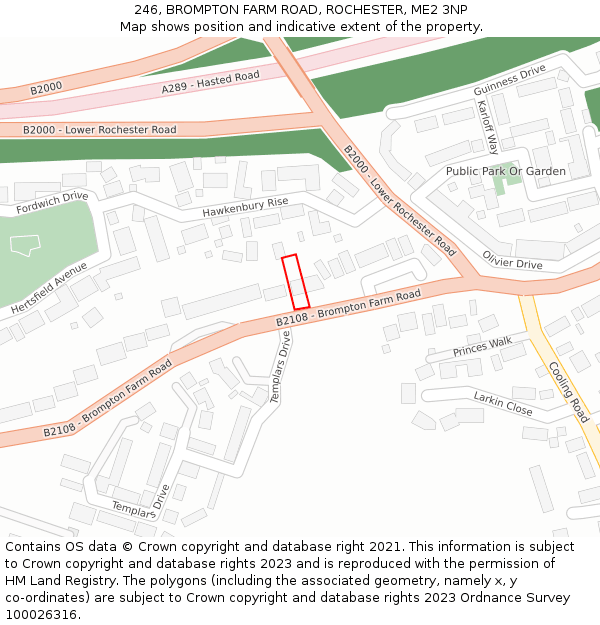 246, BROMPTON FARM ROAD, ROCHESTER, ME2 3NP: Location map and indicative extent of plot