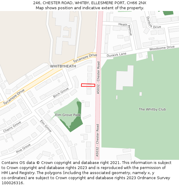 246, CHESTER ROAD, WHITBY, ELLESMERE PORT, CH66 2NX: Location map and indicative extent of plot