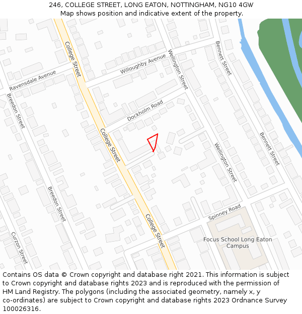 246, COLLEGE STREET, LONG EATON, NOTTINGHAM, NG10 4GW: Location map and indicative extent of plot