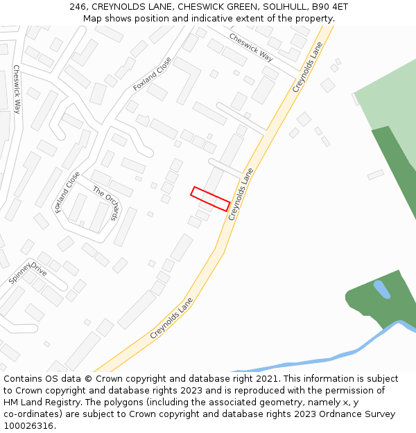 246, CREYNOLDS LANE, CHESWICK GREEN, SOLIHULL, B90 4ET: Location map and indicative extent of plot