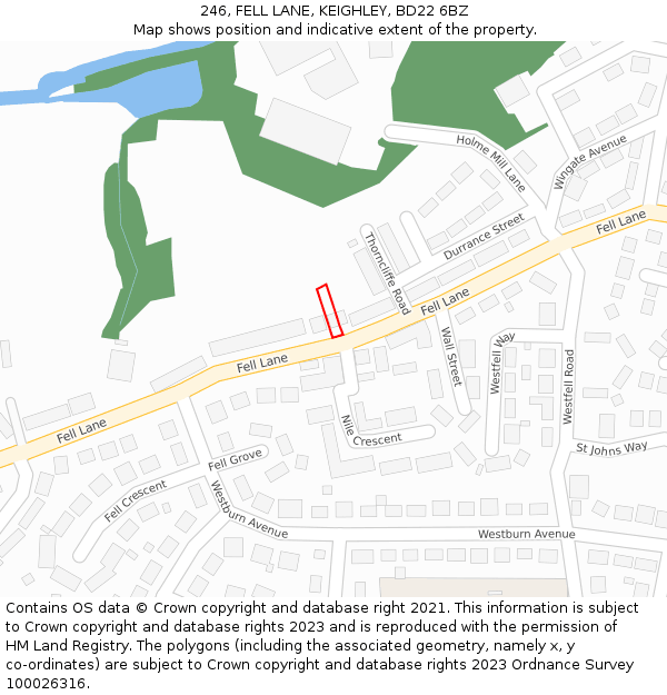 246, FELL LANE, KEIGHLEY, BD22 6BZ: Location map and indicative extent of plot