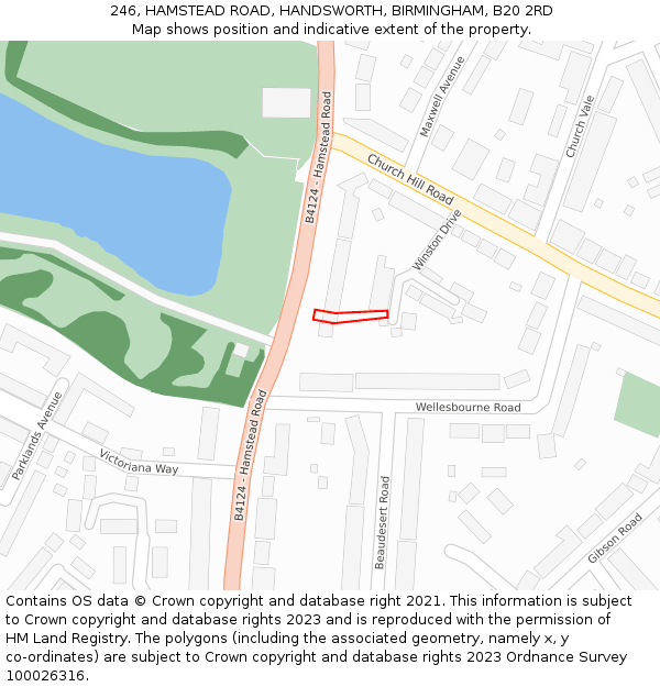 246, HAMSTEAD ROAD, HANDSWORTH, BIRMINGHAM, B20 2RD: Location map and indicative extent of plot