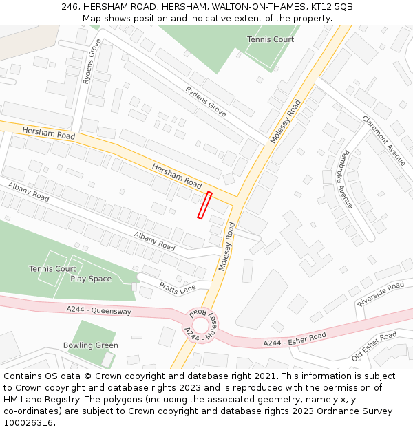 246, HERSHAM ROAD, HERSHAM, WALTON-ON-THAMES, KT12 5QB: Location map and indicative extent of plot