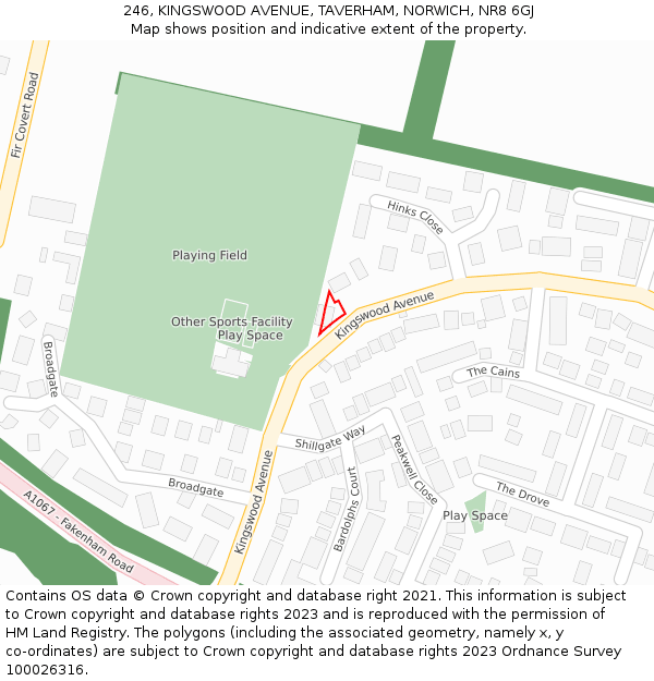 246, KINGSWOOD AVENUE, TAVERHAM, NORWICH, NR8 6GJ: Location map and indicative extent of plot