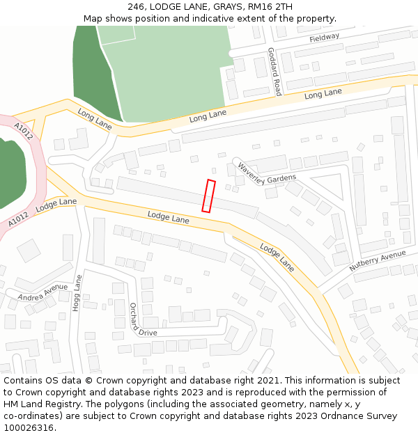 246, LODGE LANE, GRAYS, RM16 2TH: Location map and indicative extent of plot