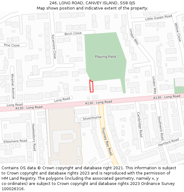 246, LONG ROAD, CANVEY ISLAND, SS8 0JS: Location map and indicative extent of plot