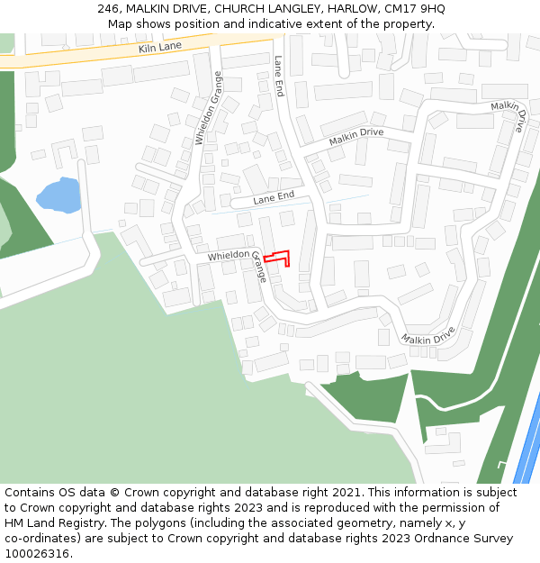 246, MALKIN DRIVE, CHURCH LANGLEY, HARLOW, CM17 9HQ: Location map and indicative extent of plot