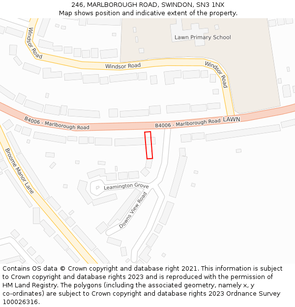 246, MARLBOROUGH ROAD, SWINDON, SN3 1NX: Location map and indicative extent of plot