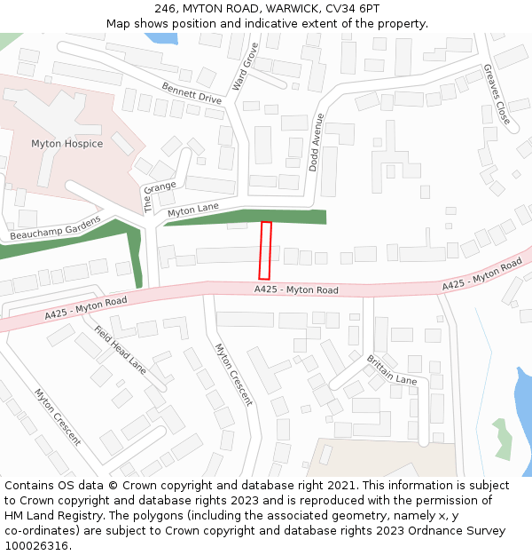 246, MYTON ROAD, WARWICK, CV34 6PT: Location map and indicative extent of plot