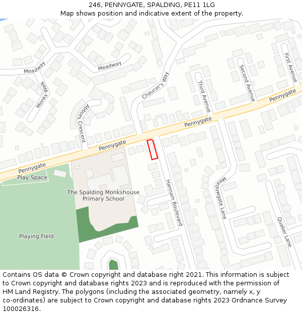 246, PENNYGATE, SPALDING, PE11 1LG: Location map and indicative extent of plot