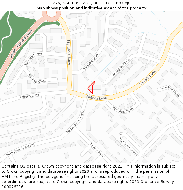 246, SALTERS LANE, REDDITCH, B97 6JG: Location map and indicative extent of plot