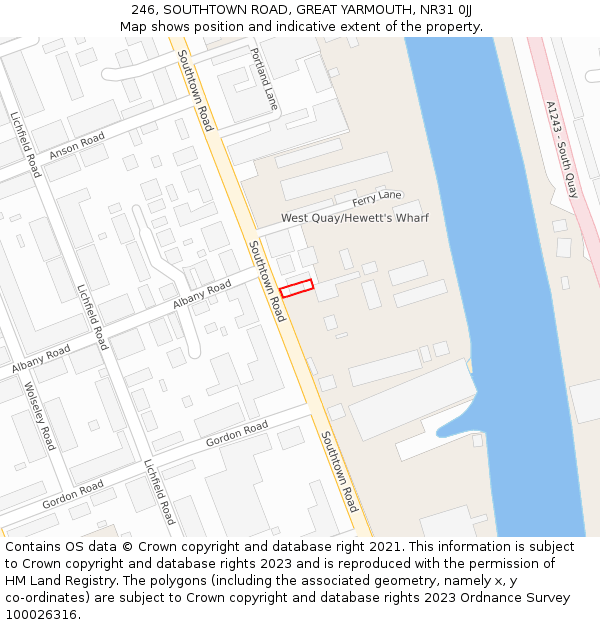 246, SOUTHTOWN ROAD, GREAT YARMOUTH, NR31 0JJ: Location map and indicative extent of plot