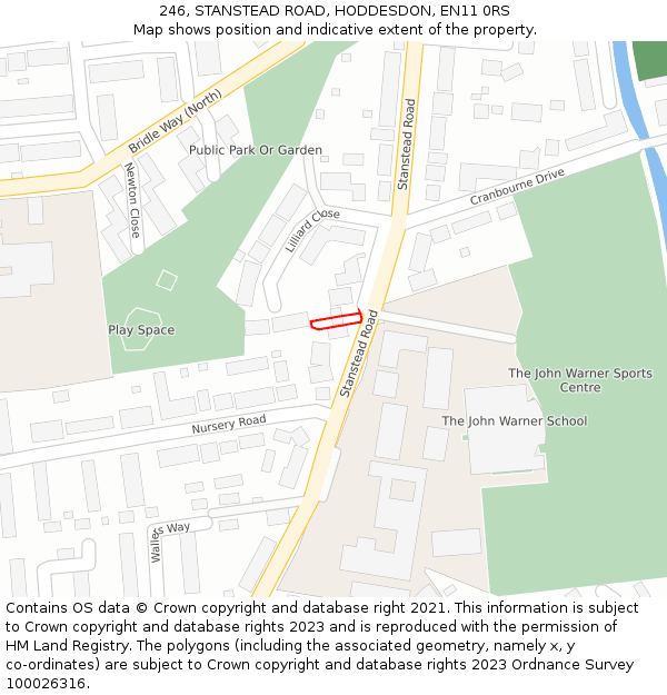246, STANSTEAD ROAD, HODDESDON, EN11 0RS: Location map and indicative extent of plot