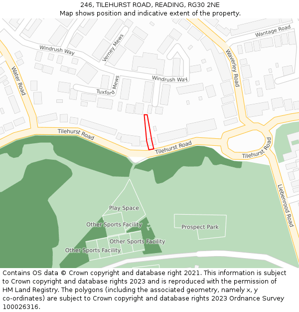 246, TILEHURST ROAD, READING, RG30 2NE: Location map and indicative extent of plot